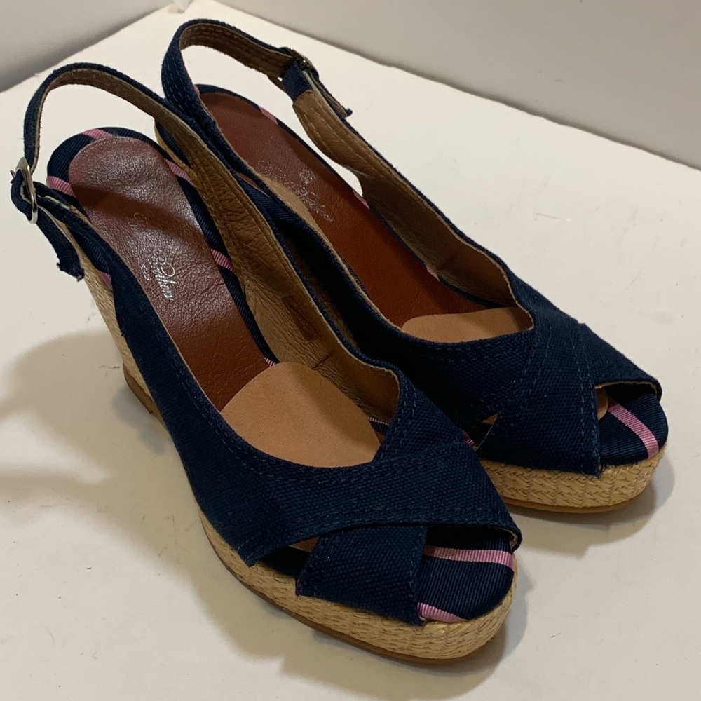 brooks brothers Navy Wedge Sandals